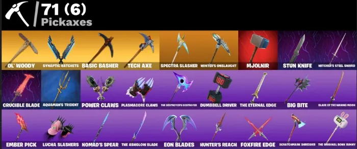 F1338 53 Skins - Lina Scorch, Spectra Knight, Omegarok, Renzo The Destroyer, Nezumi, Era - 71 Pickaxes (G)